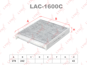 Фильтр салонный угольный LYNXauto LAC-1600C. Для: VOLVO C70 97-05/S60 05> / S70 97-00/S80 99-06/XC70 02> / XC90 02>, фото 1