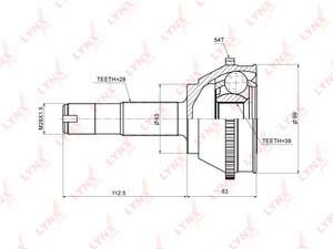 ШРУС наружный LYNXauto CO-2213A. Для: CITROEN Jumper 1.9D-2.8D 94>, FIAT Ducato 1.9D-2.8D 94>, PEUGEOT Boxer 1.9D-2.8D 94>, фото 1