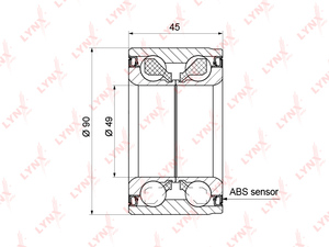 Подшипник ступицы передний (с ABS, 45x49x90) LYNXauto WB-1182. Для: BMW 3(E90-E92) 2.0D-3.0 4WD 07-11 / 5(E60/61) 2.5-3.0 4WD 05-10 / X3(E83) 2.0-3.0 04> / X5(E53) 3.0-4.8 00>, фото 1