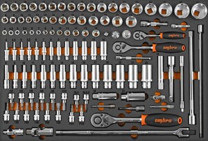 Ombra OMT111STE Набор головок торцевых 1/4", 3/8", 1/2" DR с аксессуарами в EVA ложементе 560x375 мм, 111 предметов, фото 1