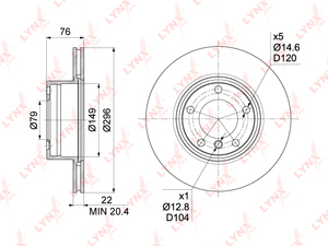Диск тормозной передний (296x22) LYNXauto BN-1002. Для: Bmw, БМВ, 5(E39) 2.0-3.5 95-03. Диаметр отверстий, шпилек / PCD, мм: d 14,6 / PCD 120., фото 3