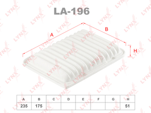 Фильтр воздушный LYNXauto LA-196. Для: TOYOTA Auris 1.3-1.8 07> / Avensis 1.6-2.0 09> / Corolla 1.3-1.6 07> / RAV 4 2.0 08> / Yaris 1.5-1.8 03>, фото 1