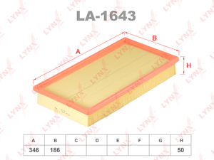 Фильтр воздушный LYNXauto LA-1643. Для: VOLVO S70 2.0-2.5D 97-00 / C70 2.0-2.5T 97-02 / XC70 2.4T 97-02 / 850 2.0-2.5D 91-96, фото 1