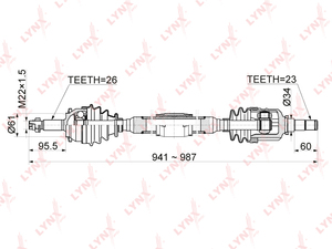 Привод в сборе R LYNXauto CD-1153. Для: Toyota, Тойота, Auris(E150) 1.33-1.6 07-12 / Corolla(Корола)(E150) 1.33-1.6 04-14. Резьба 1 - MM22x1,5., фото 3