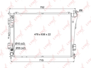 Радиатор охлаждения (технология пайки) AT LYNXauto RB-1070. Для: HYUNDAI Sonata(YF) 2.0-2.4 09-15, KIA Optima 2.0-2.4 12>, фото 1