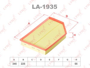 Фильтр воздушный LYNXauto LA-1935. Для: VOLVO S60 II 2.0-2.4D 10> / S80 II 1.6D-4.4 06> / XC60 2.0-2.4D 08> / XC70 2.0-2.4D 07>, фото 1