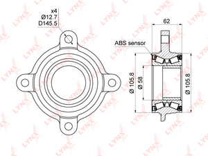 Подшипник ступицы передний с ABS LYNXauto WB-1026. Для: TOYOTA Land Cruiser(200) 4.0-5.7 07>, LEXUS LX570 07>, фото 1