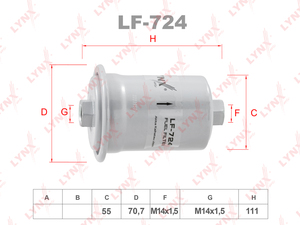 Фильтр топливный LYNXauto LF-724. Для: HYUNDAI H-1 2.4 97-04 / H100 2.4 00-04 / Sonata(EF) 2.0 96-01 / 2.4-2.5 98-01 / XG 2.5-3.5 98>, KIA Magentis 2.0-2.5 01>, TOYOTA HiLux 2.4 89-05 / 4Runner 3.0 90-95 / Land Cruiser(90) 3.4 96> / Land Cruiser Prado(120, фото 1