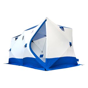 Палатка зимняя куб СЛЕДОПЫТ, 3,8х1,9 м, 2-х комнатная,  S по полу 7,2 кв.м, 3 слоя, цвет синий/белый, фото 3