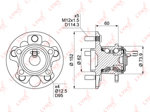 Ступица задняя в сборе с ABS LYNXauto WH-1089. Для: TOYOTA Тойота Auris(Аурис)(E150/E180) UK 1.33-2.0D 07> / Corolla(Королла)(E150/E180) UK 1.33-2.0D 07>, фото 1