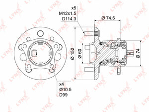 Ступица задняя R в сборе с ABS LYNXauto WH-1217. Для: TOYOTA Тойота Camry(Камри)(V30/V40) 2.4-3.5 01-11 / Highlander(Хайлендер) 2.4-3.0 2WD 00-07 / Avalon 3.5 05-12, фото 1