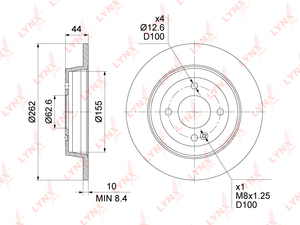 Диск тормозной задний (262x10)  LYNXauto BN-1531. Для: Hyundai, Хендай Solaris(Солярис) I 10> / i20 14> / i30(GD) 12>, Kia, Киа, Rio III-IV 11>. Высота, мм 44,0., фото 3