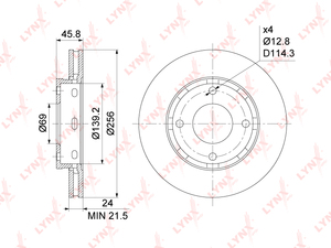 Диск тормозной передний (256x24) LYNXauto BN-1094. Для: MITSUBISHI Colt(Z2/Z3) 1.1-1.5 04-12, SMART Forfour 1.1-1.5D 04-06, фото 1