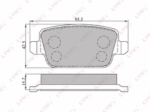 Колодки тормозные задние  LYNXauto BD-3005. Для: Ford, Форд, Mondeo(Мондео) IV 07> / Kuga 08> / Galaxy(Гэлакси) 06> / S-Max 06>, Volvo, Вольво, S80/V70 06>. 

Длина, мм 95,5. 
Высота, мм 42,5., фото 2