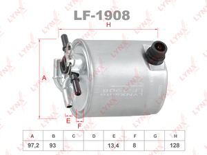 Фильтр топливный LYNXauto LF-1908. Для: NISSAN Qashqai(J10) 2.0D 07> / X-Trail(T31) 2.0D 07-13, RENAULT Koleos 2.0D 08>, фото 1