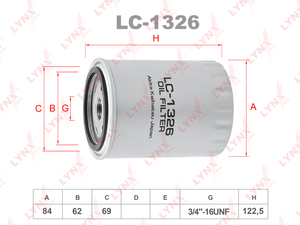 Фильтр масляный LYNXauto LC-1326. Для: HYUNDAI Accent(LC) 1.5D 02> / Elantra(XD) 2.0D 01> / Santa Fe(SM) 2.0D 01> / Trajet 2.0D 01> / Tucson(JM) 2.0D 04>, KIA Carens II 2.0D 02> / Sportage(JE) 2.0D 06>, фото 1