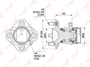 Ступица задняя в сборе LYNXauto WH-1001. Для: NISSAN Tiida 1.5-1.8 JPN 04> / Cube(Z11 / Z12) 1.4-1.5 03> / Bluebird Sylphy 1.5-2.0 05> / AD(Y12) 1.5-1.8 05>, фото 1