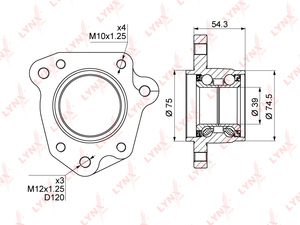 Подшипник ступицы задний R (ø 39/75мм) LYNXauto WB-1012. Для: HONDA CR-V 2.0 95-02, фото 1