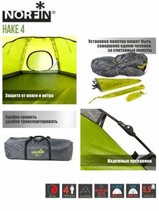 Палатка автоматическая 4-х мест. Norfin HAKE 4 NF, фото 7