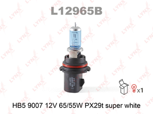 Лампа галогенная LYNXauto L12965B. Для: HB5 9007 12V 65/55W PX29T SUPER WHITE, фото 2