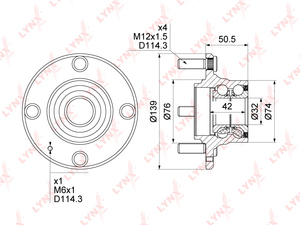 Ступица задняя в сборе без ABS LYNXauto WH-1337. Для: HYUNDAI Elantra(XD) 1.6-2.0D 00-01 / Matrix 1.5D-1.8 01-05, фото 1