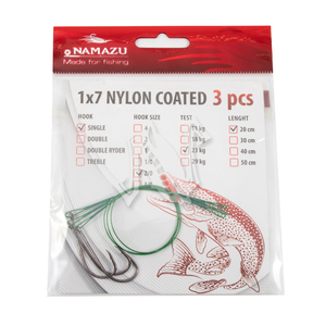 Поводок стальной NAMAZU Leader 1х7 Nylon Coated Green, d-0,42 мм, L-20 см, с одинарным крючком 92247, фото 6