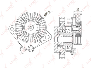 Натяжитель с роликом / приводной LYNXauto PT-3017. Для: Mercedes-Benz, Мерседес, C240-55(W202/W203) 97-07 / CLK320-55(C208 / C209) 97-09 / CLS500-55(C219) 04> / E240-55(W210 / W211)., фото 2