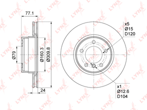 Диск тормозной передний (310x24) LYNXauto BN-1003. Для: BMW 5(E60/61) 2.0-2.5 04-10, фото 1
