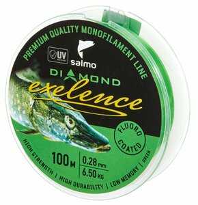 Леска моно. Salmo Diamond EXELENCE FLUORO COATED Green 100/028, фото 3