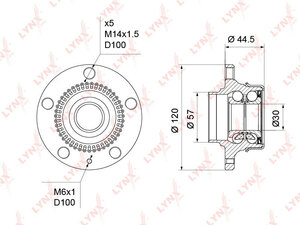 Ступица задняя в сборе с ABS LYNXauto WH-1219. Для: Audi, Ауди A3 1.6-1.9D 96-03 / TT 1.8 98-06, Skoda, Шкода, Octavia(Октавия) 1.4-2.0 96-04 / Rapid(Рапид) 1.2-1.6D 12> / Roomster(Румстер) 1.2-1.9D., фото 2