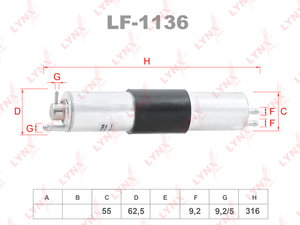 Фильтр топливный LYNXauto LF-1136. Для: BMW 3(E46) 1.6-3.0 00> / Z3(E36) 2.2-3.0 00>, фото 1