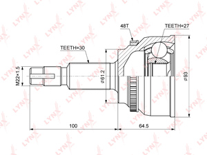 ШРУС наружный LYNXauto CO-3752A. Для: TOYOTA Тойота Camry(Камри)(V30 / V50) 2.5-3.0 05> / Alphard(Альфард) 3.0 02-08 / Estima/Previa II 3.0 99-05 / Harrier(Харриер) 3.0 03-12 / Highlander(Хайлендер) 3.0 00-07, LEXUS ЛЕКСУС ES250 12>, фото 1