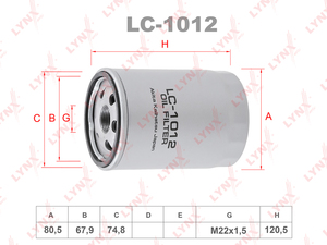 Фильтр масляный LYNXauto LC-1012. Для SOLLERS Atlant 1.9-2.7 22>, фото 1