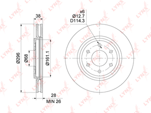 Диск тормозной передний (296x28) LYNXauto BN-1804. Для: NISSAN Navara(D40) 05> / Pathfinder(R51) 05-11, фото 1