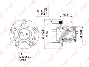 Ступица задняя в сборе с ABS LYNXauto WH-1026. Для: Mitsubishi, Митсубиси, ASX 1.6-2.0 2WD 10> / Lancer(Лансер) 1.5-2.0D 08> / Outlander(Аутлэндер)/Airtrek II 2.0-2.2D 2WD 07>., фото 4