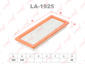 Фильтр воздушный LYNXauto LA-1925. Для: CITROEN C4 I-II 1.6 08> / C5 III 1.6 09> / DS3/DS4/DS5 1.6 11>, MINI Mini 1.6 06-16, PEUGEOT 207 1.6 06> / 208 I 1.6 12. / 3008 1.6 09. / 308 I-II 1.6 07> / 5008 1.6 09> / 508 I 1.6 10>, фото 1