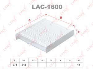 Фильтр салонный LYNXauto LAC-1600. Для: VOLVO Вольво C70 97-05/S60 05> / S70 97-00/S80 99-06/XC70 02> / XC90 02>, фото 1