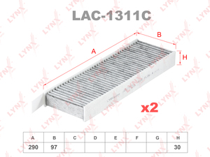 Фильтр салонный угольный (комплект 2 шт.) LYNXauto LAC-1311C. Для: CITROEN Berlingo 08> / C4 Picasso 06>, PEUGEOT 3008 09> / 5008 09> / Partner 08>, фото 1