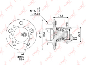 Ступица задняя в сборе L LYNXauto WH-1493. Для: TOYOTA Тойота Camry(Камри)(V50) 2.5-3.5 11>, фото 1