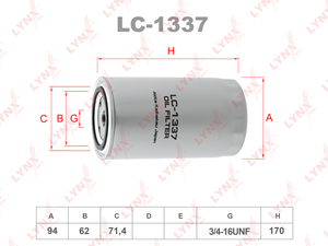 Фильтр масляный LYNXauto LC-1337. Для: VW Transporter 4 2.4D-2.5TD 90-03/LT 2.4D-TD >92, VOLVO 740/760/940 2.4TD >94, фото 1