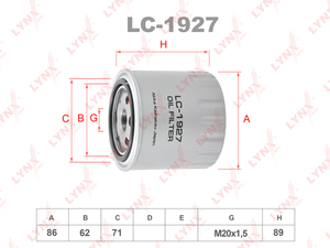 Фильтр масляный LYNXauto LC-1927. Для: NISSAN Navara(D40) 3.0D 10> / Pathfinder(R51) 3.0D 10>, INFINITI Ex 3.0D 10> / M(Y51) 3.0D 10> / Q70 3.0D 13> / QX50 / 70 3.0D 13>, RENAULT Laguna III 3.0D 08> / Latitude 3.0D 11> / Megane III 1.9D 08> / Scenic 1.9D , фото 1
