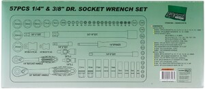 JONNESWAY S04H3157S Набор головок торцевых стандартных и глубоких 1/4" и 3/8"DR, 4-24 мм, 57 предметов, фото 4