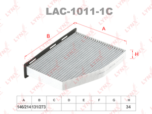 Фильтр салонный угольный LYNXauto LAC-1011-1C. Для: AUDI A3 03-12 / Q3 13>, SKODA Octavia(1Z) 04> / Superb(3T) 08> / Yeti 09>, VW Caddy III-IV 04> / Golf V-VI 03-12 / Jetta III-IV 05> / Passat 05-14 / Sharan 10> / Tiguan 07-18 / Touran 03-15, фото 1