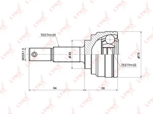 ШРУС наружный LYNXauto CO-3678. Для: Nissan, Ниссан, Tiida(Тиида)(C11) 1.5-1.8 04> / Note(Нот)(E11) 1.5 CVT 05> / Wingroad(Y12) 1.5 CVT 05>. Резьба 1 - MM22x1,5., фото 2