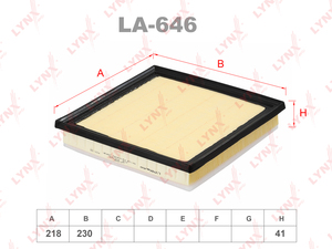 Фильтр воздушный LYNXauto LA-646. Для: TOYOTA Highlander II-III 3.5 07>, LEXUS RX450h 08>, фото 1