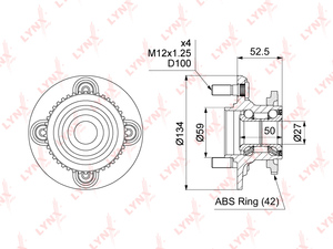 Ступица задняя в сборе с ABS LYNXauto WH-1107. Для: NISSAN Almera(N15) 1.4-2.0D 95-00, фото 1