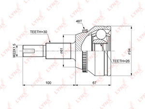 ШРУС наружный LYNXauto CO-3692A. Для: Toyota, Тойота, Camry(Камри)(V40) 3.5 06>, Lexus, Лексус, RX330 03-05 / RX350 06-08. Резьба 1 - MM22x1,5. Шлицы наружные, шт. - 30. Шлицы внутренние, шт. - 26., фото 2