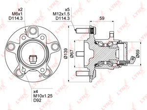 Ступица задняя в сборе с ABS LYNXauto WH-1381. Для: HYUNDAI ix20 1.4-1.6D 10>, KIA Soul I 1.6-1.6D 09> / Venga 1.4D-1.6 10>, фото 1