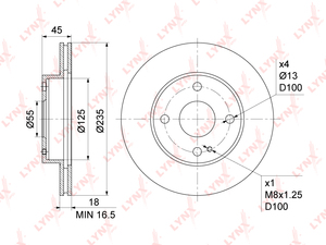 Диск тормозной передний (234,5x18) LYNXauto BN-1070. Для: FORD Festiva 90-04, MAZDA 323 89-03 / MX5 89-98, фото 1