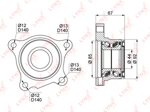 Подшипник ступицы задний R с ABS LYNXauto WB-1030. Для: TOYOTA Land Cruiser Prado(120 / 150) 3.0D-4.0 02> / 4Runner 4.0-4.7 02-09, LEXUS GX460 / 470 01>, фото 1